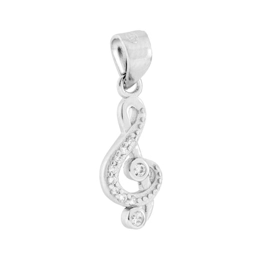 Geigen-Schlüssel-Anhänger mit weißen Cubic Zirconia aus 925er Silber, rhodiniert - MeinSchmuckShop