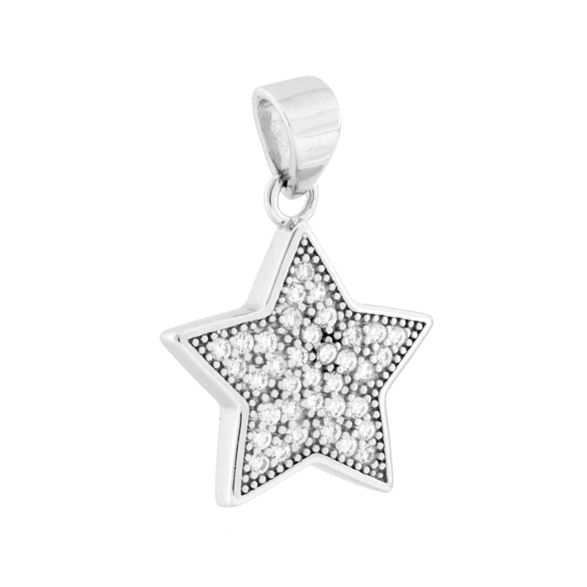 Sternanhänger mit weißen Cubic-Zirconia aus 925er Silber, rhodiniert - MeinSchmuckShop