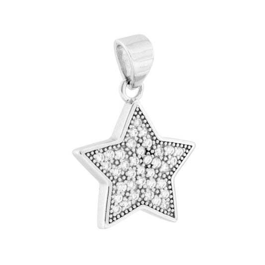 Sternanhänger mit weißen Cubic-Zirconia aus 925er Silber, rhodiniert - MeinSchmuckShop