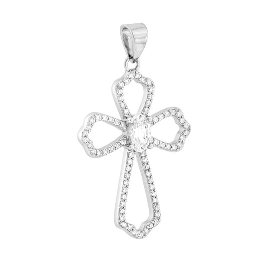 Anhänger Kreuz mit weißen Cubic Zirconia in 925er Silber, galvanisch rhodiniert - MeinSchmuckShop