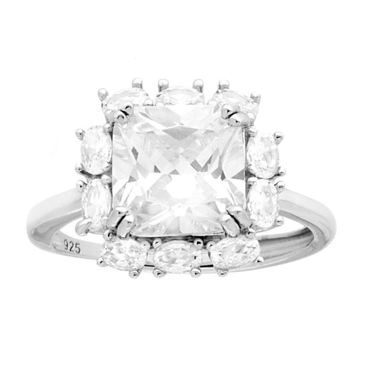 Solitärring mit weißem quadratischen Cubic Zirconia aus 925er Silber, rhodiniert. - MeinSchmuckShop
