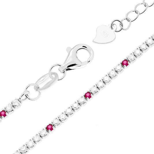 Tennis-Armband cm 16+3 mit Zirkonia je 1,5 mm, abwechselnd Weiß und Rubinrot, aus 925er Silber rhodiniert (Galvanik) - MeinSchmuckShop