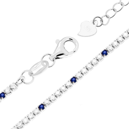 Tennisarmband, Länge 16 + 3 cm, mit Zirkonen Ø 1,5 mm, abwechselnd weiß und saphirblau, aus Silber 925, rhodiniert - MeinSchmuckShop