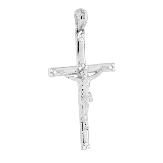 Kreuzanhänger mit Christus, mit weißen Cubic Zirconia, Silber 925, galvanisch rhodiniert. - MeinSchmuckShop