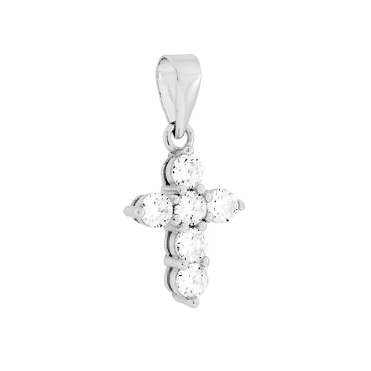 Kreuzanhänger mit weißen Cubic Zirconia, Silber 925, rhodiniert - MeinSchmuckShop