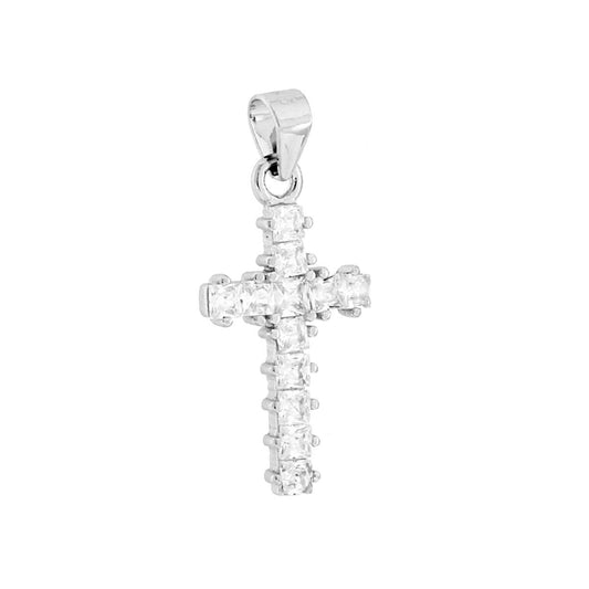 Kreuzanhänger mit weißen Cubic-Zirconia-Carre aus 925er Silber, rhodiniert - MeinSchmuckShop