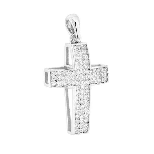 Anhänger Kreuz mit weißen Cubic Zirconia, 925er Silber, rhodiniert. - MeinSchmuckShop