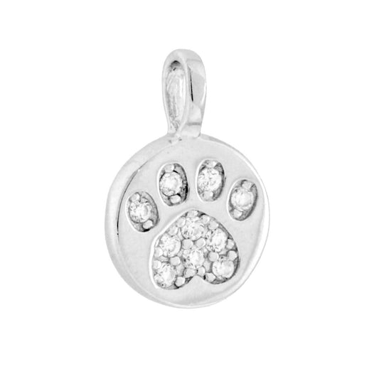 Anhänger Plättchen Pfotenabdruck mit weißen Cubic Zirconia im Silber 925 rhodiniert galvanisch - MeinSchmuckShop