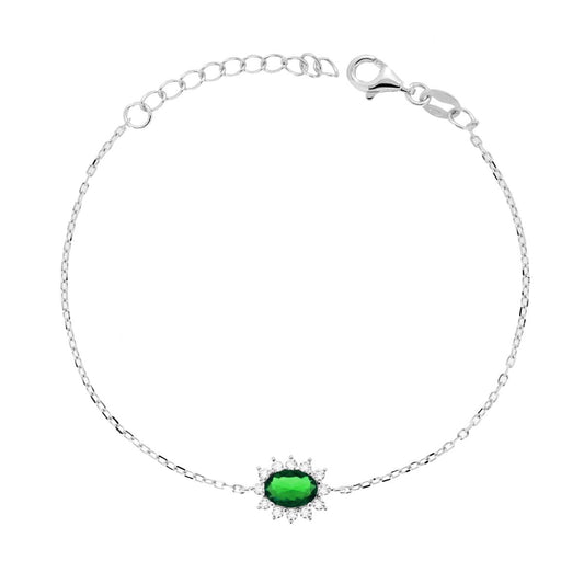 Armband mit Diamantierter Forzatina-Kette, mit grünen Smaragdovalen, umrundet von weißen Cubic-Zirkonien, aus Silber 925 rhodiumplattiert - MeinSchmuckShop