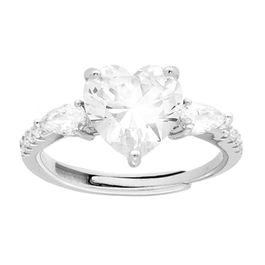 Solitärring mit Herzform, weiße Cubic-Zirkonien, 10 mm, Silber 925 rhodiniert - MeinSchmuckShop