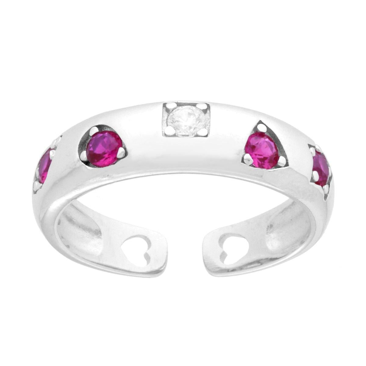 Ringband mit geometrischen Motiven, Cubic Zirconia rubinrot und weiß, aus 925er Silber, rhodiniert. - MeinSchmuckShop