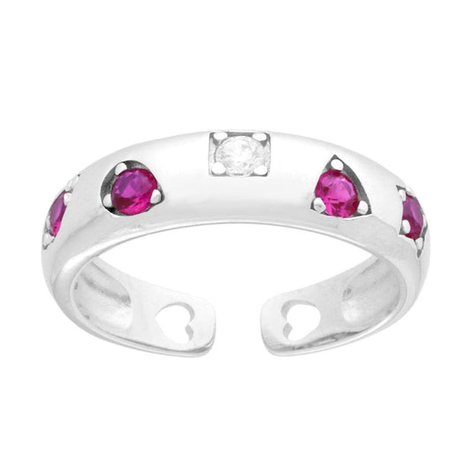 Ringband mit geometrischen Motiven, Cubic Zirconia rubinrot und weiß, aus 925er Silber, rhodiniert. - MeinSchmuckShop
