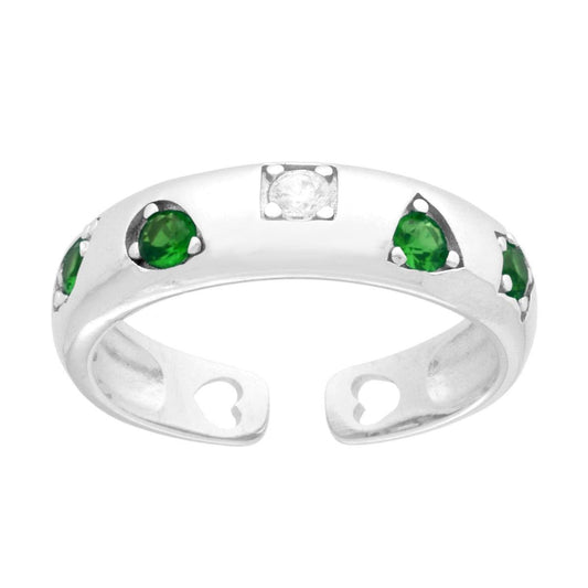 Ringband mit geometrischen Mustern, Cubic Zirconia in Smaragdgrün und Weiß, aus 925er Silber, rhodiniert - MeinSchmuckShop