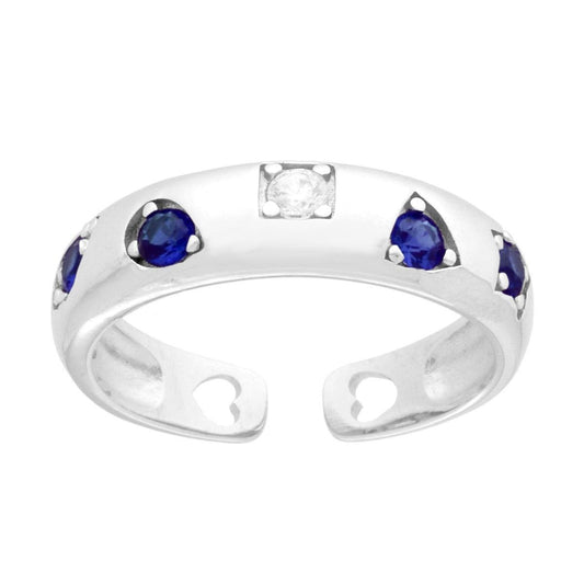Ring mit geometrischen Mustern aus Cubic Zirconia Blau Saphir und Weiß, aus 925er Silber, rhodiumgalvanisiert - MeinSchmuckShop