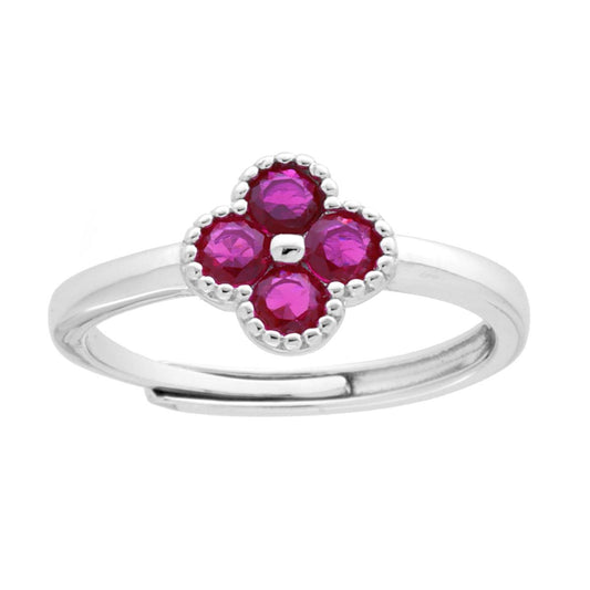 Blumenring mit kubischem Zirkonoxid Rubinrot in Silber 925 rhodiniert - MeinSchmuckShop