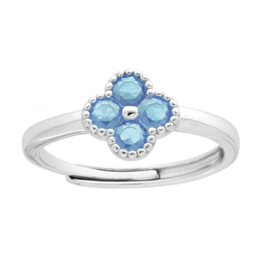 Blumenring mit Aquamarin-Cubic-Zirconia, rhodiumbeschichtetes 925er Sterlingsilber - MeinSchmuckShop