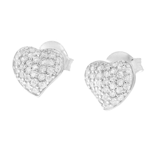 Herzförmige Ohrringe mit weißen Cubic Zirconia aus 925er Silber, rhodiniert galvanisch. - MeinSchmuckShop