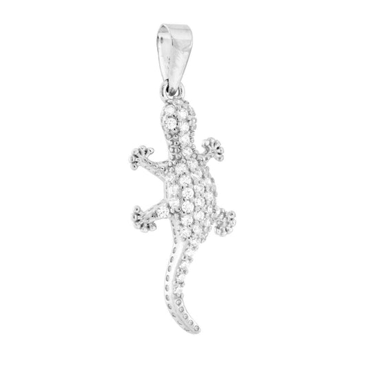 Anhänger Gecko mit weißen Cubic Zirconia, Silber 925, rhodiniert - MeinSchmuckShop