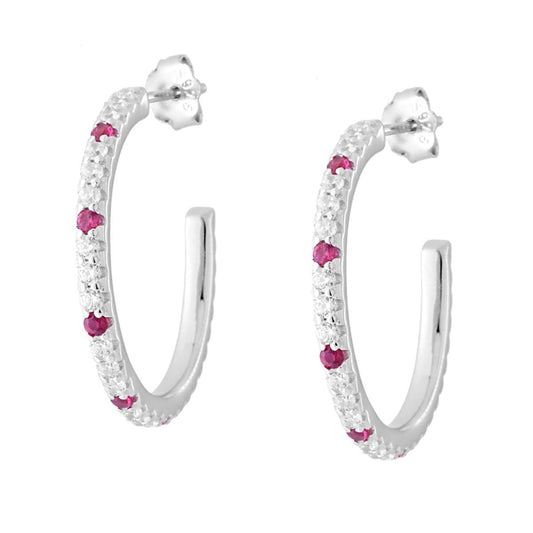 Creolen aus Cubic Zirconia Rubinrot und Weiß, Silber 925 Rhodiobeschichtet - MeinSchmuckShop