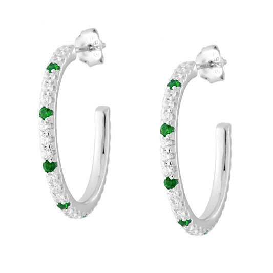 Kreis-Ohrringe aus Cubic Zirconia, Grün Smaragd und Weiß, aus 925er Silber, rhodiniert - MeinSchmuckShop