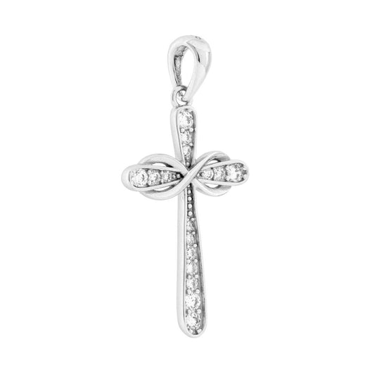 Anhänger Unendliches Kreuz mit weißen Cubic Zirconia aus Silber 925, rhodiniert. - MeinSchmuckShop
