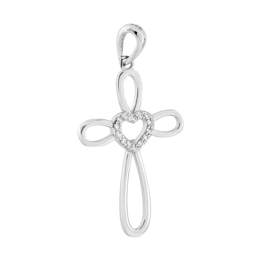 Anhänger Kreuz Herz mit weißen Cubic Zirconia aus Sterlingsilber 925, rhodiniert. - MeinSchmuckShop