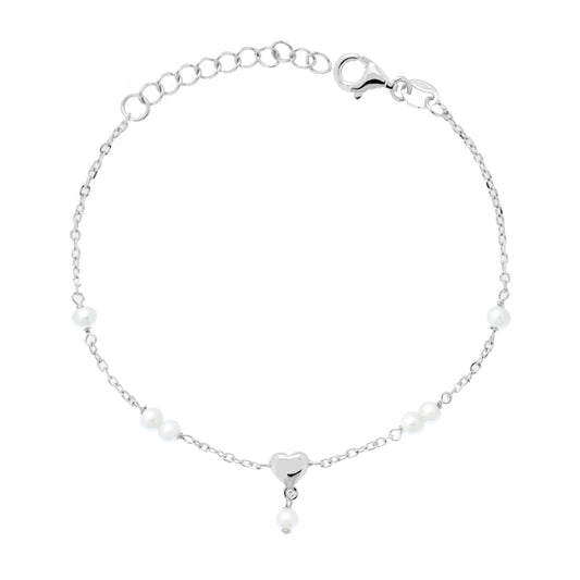 Armband mit diamantierter Forzatina-Kette, Perle und Herz, Silber 925, rhodiniert - MeinSchmuckShop