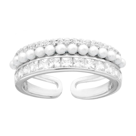 Bandring mit weißen Cubic Zirconia und Perlen aus 925er Silber, rhodiniert. - MeinSchmuckShop