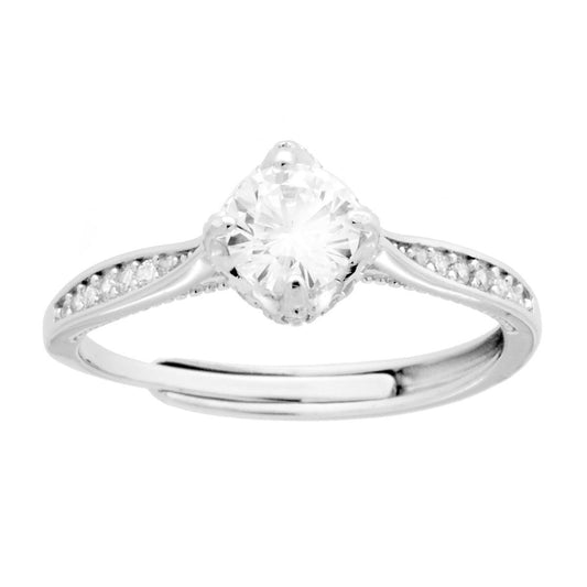 Solitärring mit weißem Cubic Zirconia, 5 mm, in 925er Silber rhodiniert. - MeinSchmuckShop