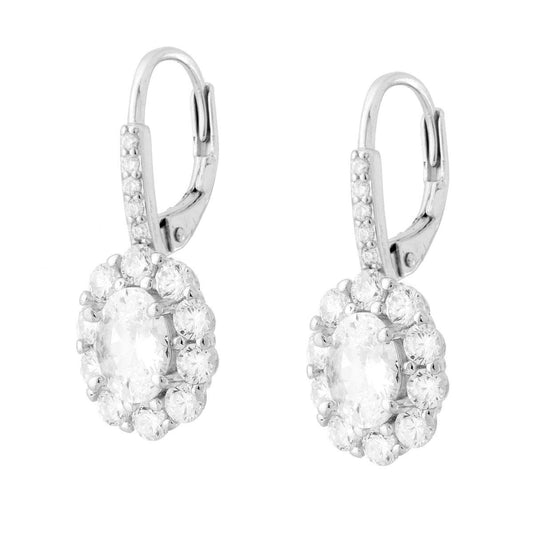 Ohrhänger Monachella mit weißem Oval, umgeben von weißen Cubic Zirconia, aus 925er Silber rhodiniert - MeinSchmuckShop