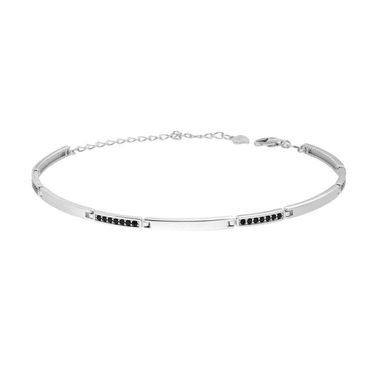 Armband mit Plättchen und schwarzen Cubic Zirconia, Silber 925, rhodiniert - MeinSchmuckShop