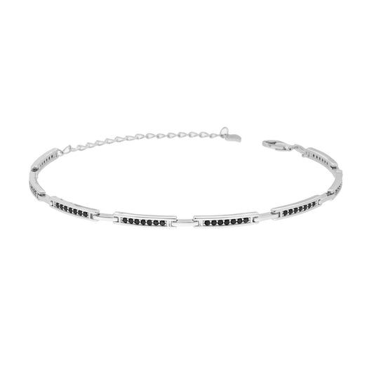 Armband mit Plättchen, schwarze Cubic Zirconia, Silber 925, rhodiniert galvanisch. - MeinSchmuckShop