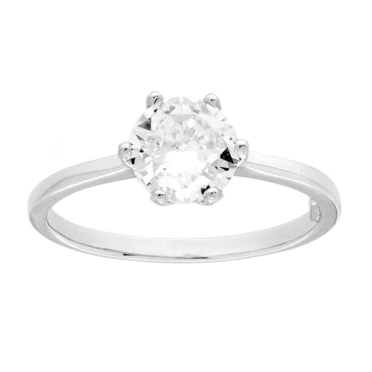 Solitärring mit weißem Cubic Zirconia, 7 mm, in 925er Silber, rhodiniert - MeinSchmuckShop