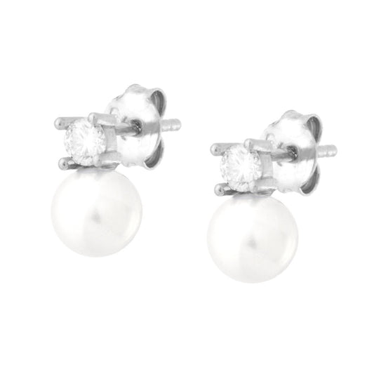 Ohrstecker Perle 6 mm mit weißem Cubic Zirconia in Silber 925 rhodiniert - MeinSchmuckShop