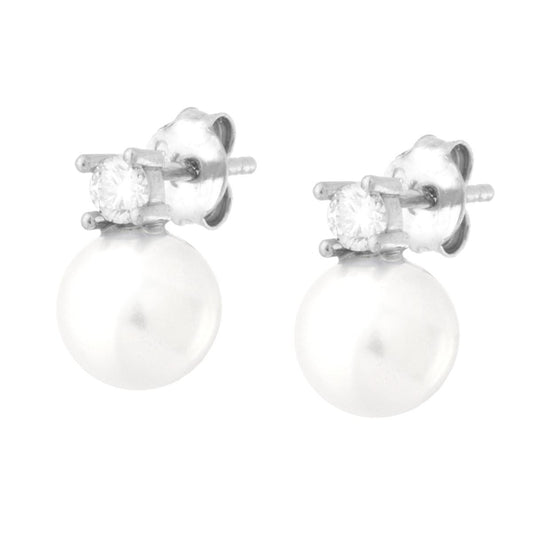 Ohrstecker Perle 8 mm mit Cubic Zirconia Weiß in Silber 925 rhodiniert - MeinSchmuckShop