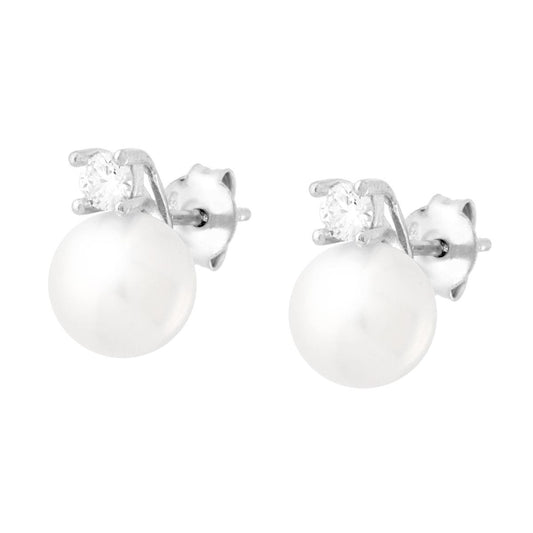 Ohrringe mit Perle, 8 mm, mit Cubic Zirconia Weiß, Silber 925 rhodiniert - MeinSchmuckShop