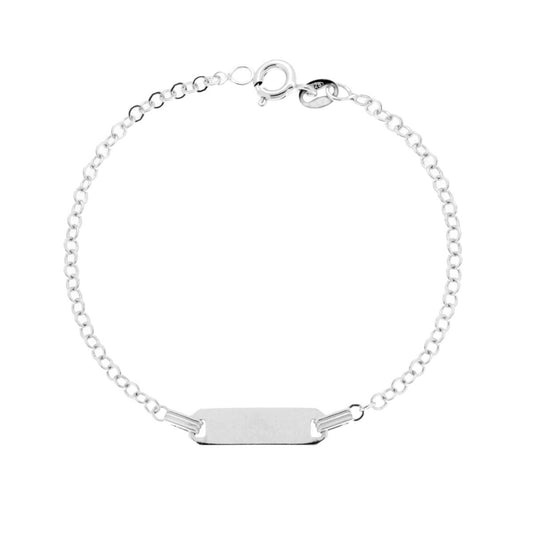 Kinderarmband mit rechteckiger Plakette, Gliederkette, kleine runde diamantierte Fläche aus Silber 92 - MeinSchmuckShop
