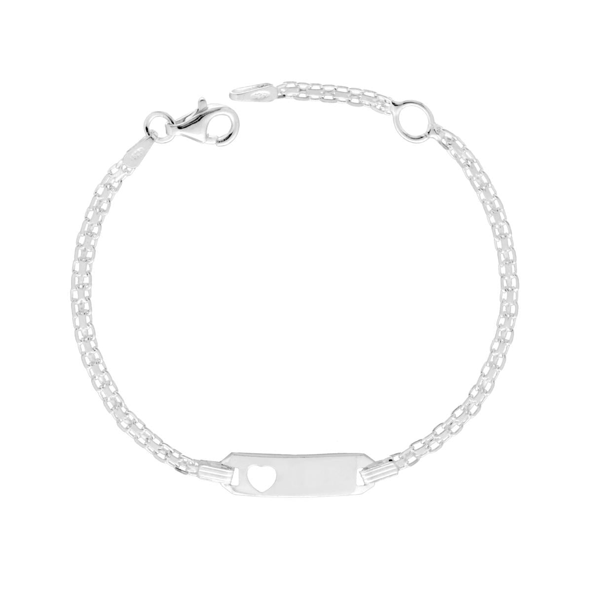 Armband mit Targa-Plättchen für Jungen und Mädchen mit durchbrochenem Herz und Bismarck-Kette aus 925er Silber - MeinSchmuckShop