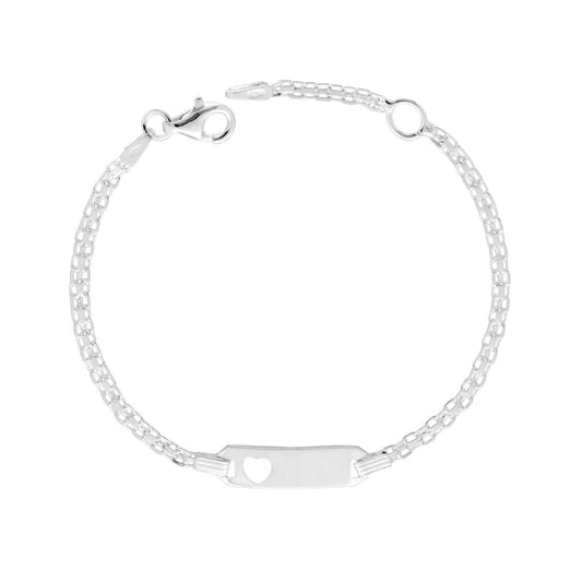 Armband mit Targa-Plättchen für Jungen und Mädchen mit durchbrochenem Herz und Bismarck-Kette aus 925er Silber - MeinSchmuckShop