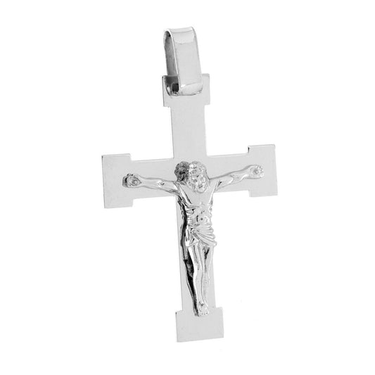 Lateinischer Kreuzanhänger mit Jesus Christus, Sterlingsilber 925, galvanisch Rhodiumbeschichtet. - MeinSchmuckShop