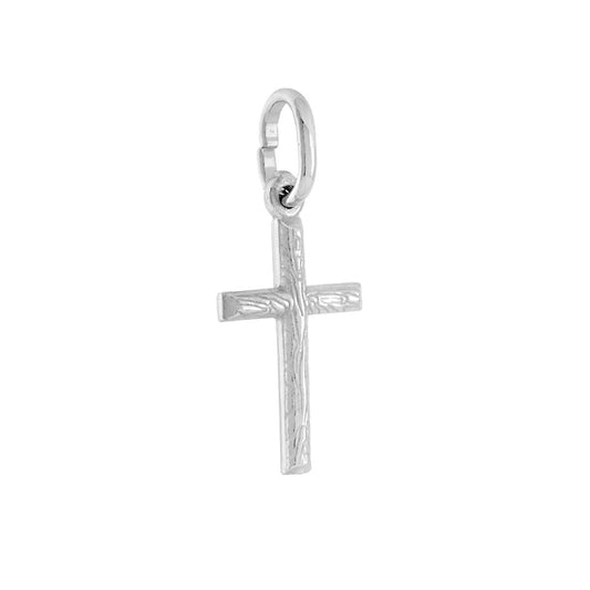Anhänger Lateinisches Kreuz mit Holzoptik, Silber 925, rhodiniert. - MeinSchmuckShop