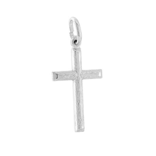 Anhänger Lateinisches Kreuz Holzoptik in Silber 925, galvanisch rhodiniert - MeinSchmuckShop