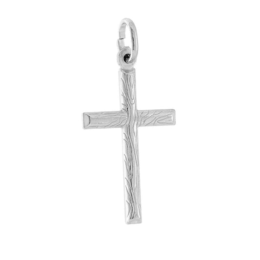 Anhänger Lateinisches Kreuz Holzoptik Silber 925, galvanisch rhodiniert - MeinSchmuckShop