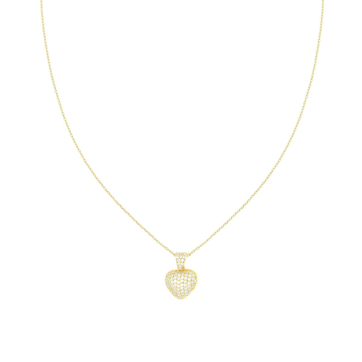Kette mit diamantierter Ankerkette, Herzanhänger und weiße Cubic Zirconia, aus 925er Silber, gold-plattiert - MeinSchmuckShop
