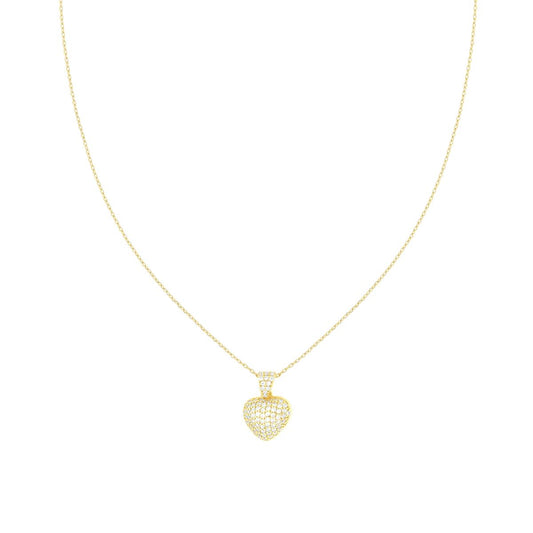 Kette mit diamantierter Ankerkette, Herzanhänger und weiße Cubic Zirconia, aus 925er Silber, gold-plattiert - MeinSchmuckShop