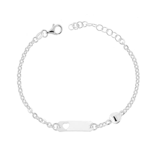 Armband für Jungen und Mädchen mit rechteckiger Plakette, durchbrochenem Herz, runder diamantierter Forzatina-Kette und erhabenem Herz aus Silber 925 - MeinSchmuckShop
