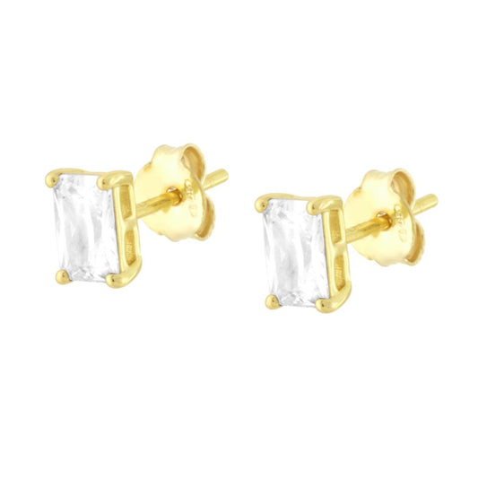 Ohrringe mit rechteckigem Punto Luce, Cubic Zirconia Weiß, Silber 925, vergoldet - MeinSchmuckShop