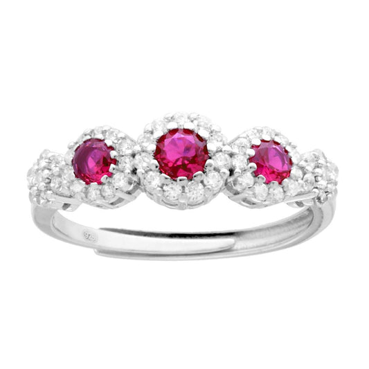 Ring Veretta mit Blumen, Cubic Zirconia in Rubinrot und Weiß, aus 925er Silber, rhodiniert - MeinSchmuckShop