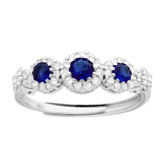 Blumen-Veretta-Ring mit blauem Saphir-Cubic-Zirkonia und weißen Cubic-Zirkonien aus 925er Silber, rhodiniert. - MeinSchmuckShop