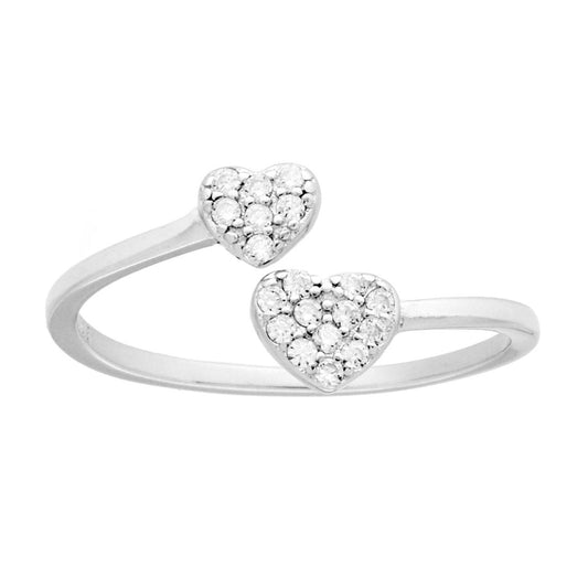 Ring Contrarie mit Herzen und weißen Cubic Zirconia aus 925er Silber, rhodiumbeschichtet - MeinSchmuckShop